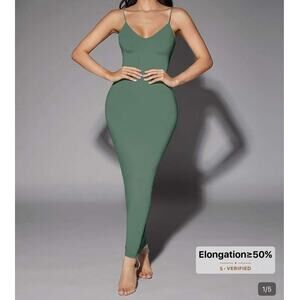 Green Long Spaghetti strap body con dress stretchy S
